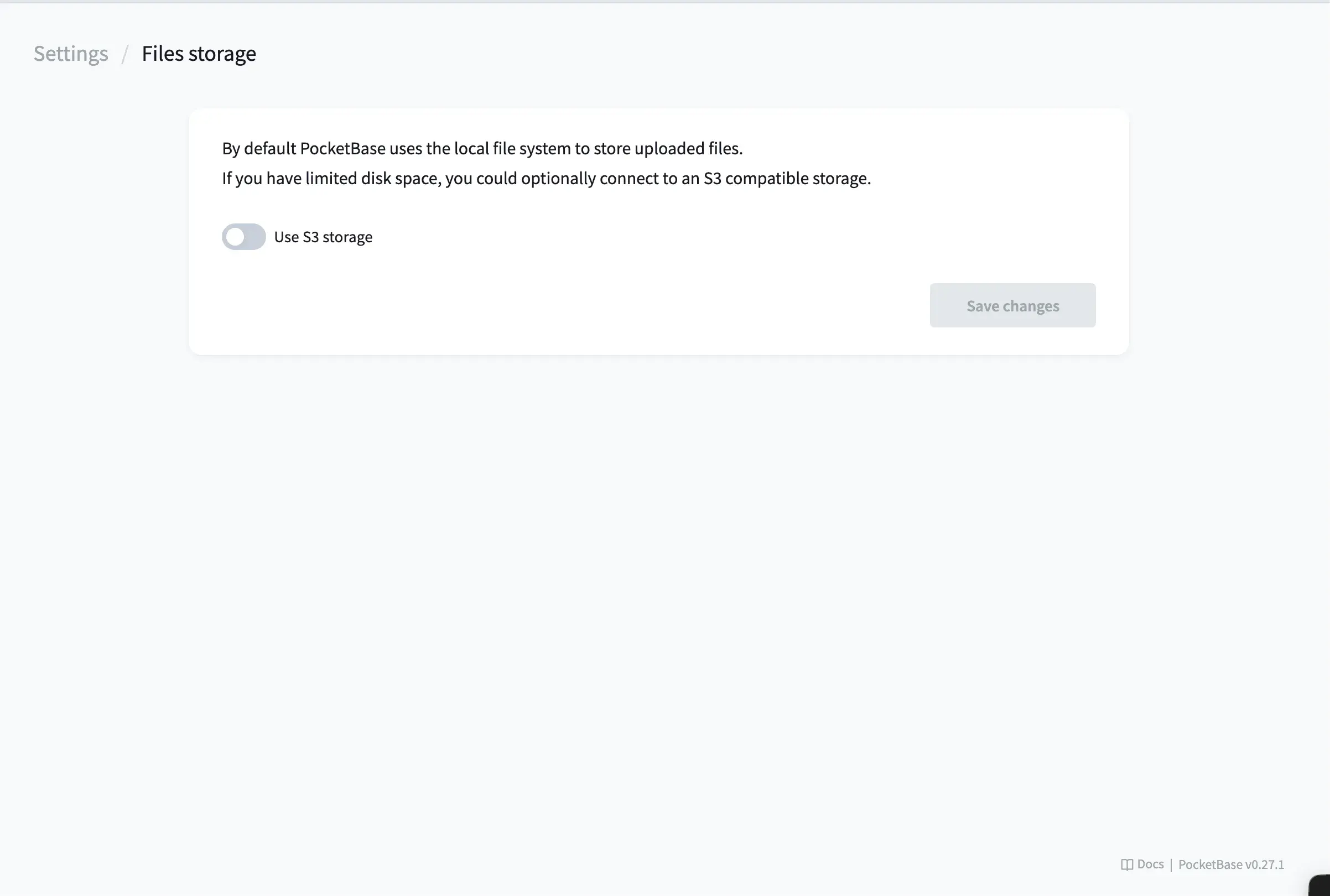 PocketBase File Storage Settings