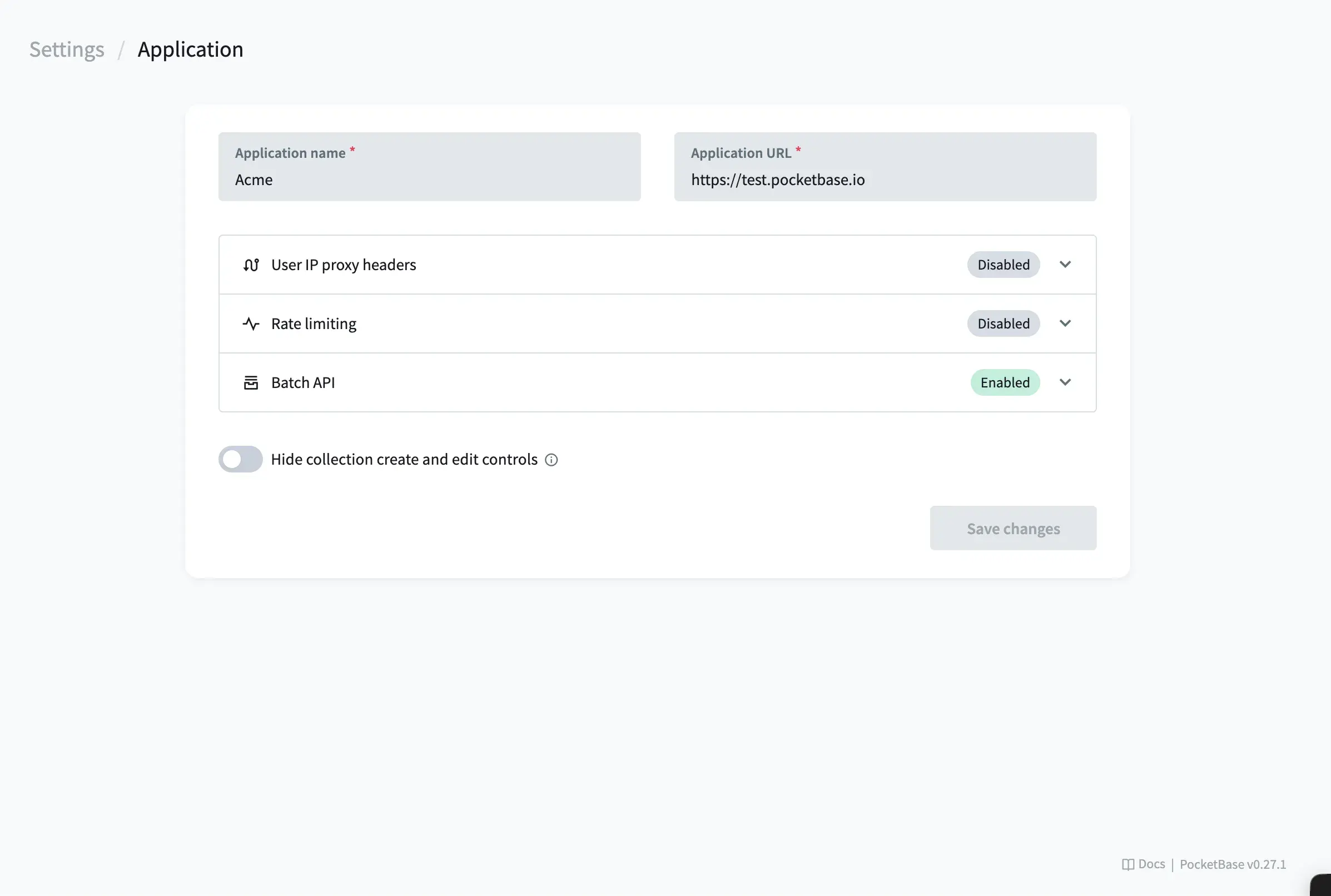 PocketBase General Settings