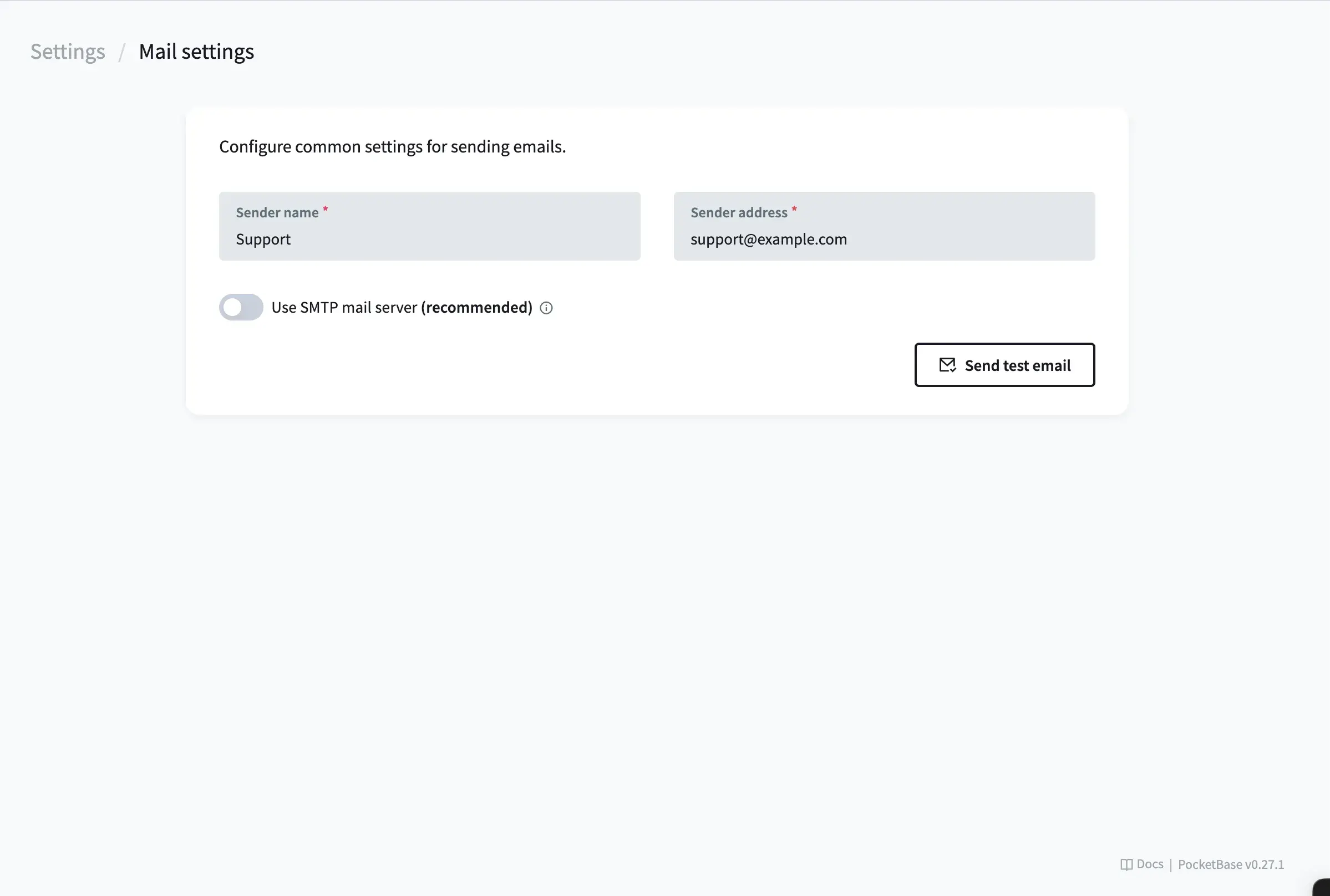 PocketBase Email Settings
