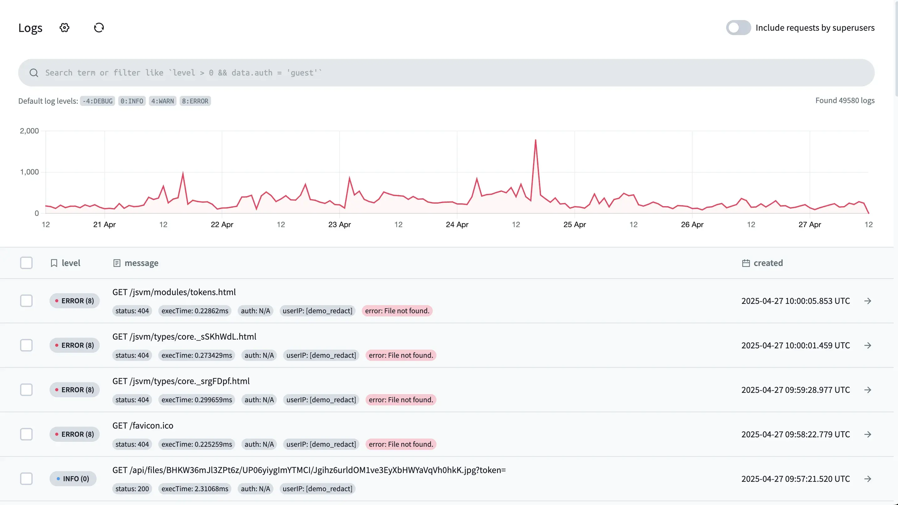 PocketBase Server Logs